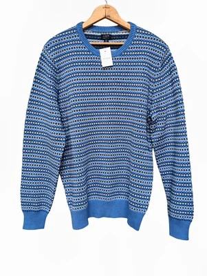 NEW J.Crew 100% Cotton Blue Fair Isle Crew Neck Sweater Pullover Men's MEDIUM  - Image 1 of 4