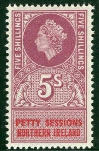 GB NORTHERN IRELAND QEII Revenue 5s Claret PETTY SESSIONS Mint UNLISTED* GWHITE6 - Picture 1 of 4