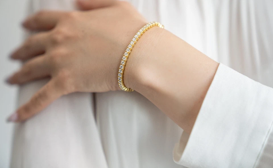 6ct G VS Lab Grown Diamond Tennis Bracelet 14k Yellow Gold Over 7.5" 3mm - Image 1 of 4