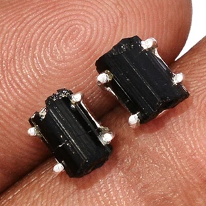 Natural Black Tourmaline 925 Sterling Silver Earrings - Stud Jewelry CE43154 - Picture 1 of 1