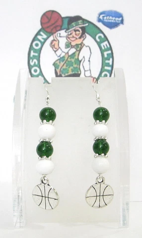 NEW-- BOSTON CELTICS NBA  BASKETBALL EARRINGS-HANDCRAFTED-VERY NICE Cover
