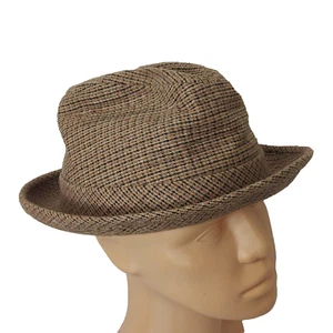 Dobbs Fifth Avenue Fedora Hat Tweed Khaki Black Size 7 1/8 Vintage GrandpaCore - Picture 1 of 14
