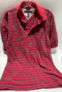 Polo Tommy Hilfiger Golf XL 100 % rojo algodón con rayas marinas manga corta - Imagen 1 de 3