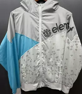 Element Windbreaker Men M Gray Blue Full Zip Hood Pockets Skateboard Jacket - Imagen 1 de 16