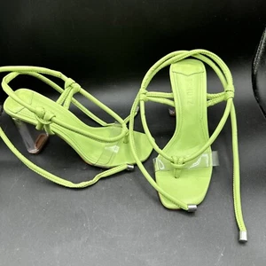 Schutz High Heels Siena Size 6B Green With Clear Lucite Heels - Picture 1 of 9