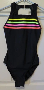 Kathy Ireland 1-pc swimsuit -black with stripes -Size 9/10 - Athletic -Excellent - Picture 1 of 4