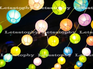 12x Round 20" Paper Lanterns Lamp Wedding Birthday Party Floral Event LED Light - Picture 1 of 14