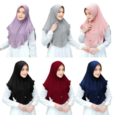 Women Muslim Instant Scarf Hijab Ruffles Lady Soft Turban Headscarf Wrap Shawl - Image 1 of 4