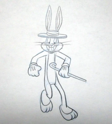 1980's BUGS BUNNY DANCING Warner Brothers ORIGINAL PRODUCTION cel DRAWING hat - Image 1 of 2