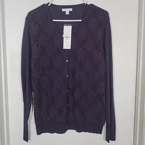 New York & Co. Women's L Purple Button Down Floral Lace Cardigan Sweater NWT! - Picture 1 of 12