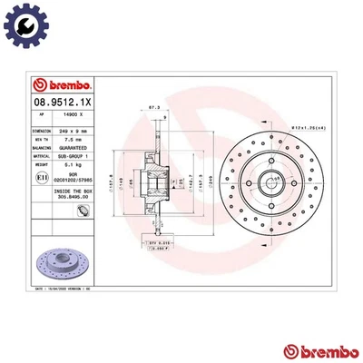 2x BRAKE DISC 08.9512.1X FOR PEUGEOT 307/SW/Van/Break/CC CITROËN C4/Hatchback - Image 1 of 4