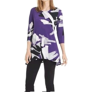 Alfani Purple Abstract Brushstroke 3/4 Sleeve Tunic Top Petite Medium NWT - Picture 1 of 9
