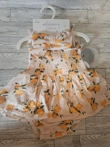 Milkberry Baby Girl Size 3-6 Month Romper Outfit With Bow Peaches Ruffle NEW  - Picture 1 of 2