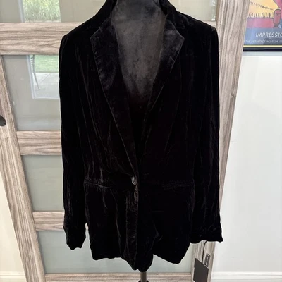Blazer halógeno negro de terciopelo con un botón talla L para mujer nuevo con etiquetas Foto 1 de 4