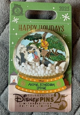 Рождественская булавка Animal Kingdom Lodge Snow Globe 2025 ограниченный выпуск Rafiki новая - Изображение 1 из 2