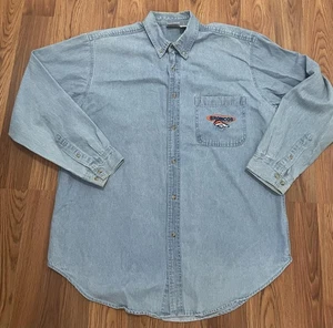 Vintage Denver Broncos Hemd Herren Large Blau NFL Football Denim Button Down 90s - Bild 1 von 9