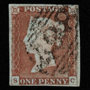 SG8 (BS60) 1d Red Imperf Plate 71 - SC - 4 Margin - Fine - 498 Manchester - Picture 1 of 2