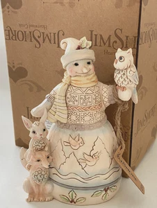 Jim Shore ~ Up to Snow Good~ White Woodland Snowman w/ Owl & Fox Figurine in Box - Picture 1 of 7