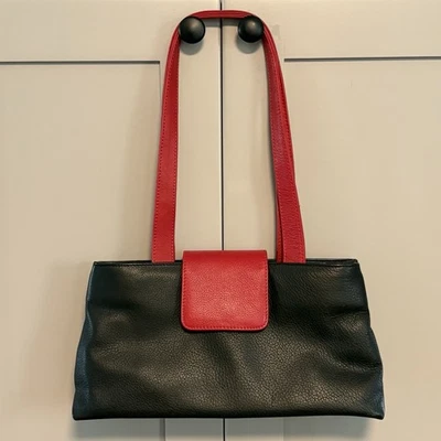 Cartera de hombro de cuero genuino iLi NUEVA YORK Toronto negra roja 2 cremalleras Foto 1 de 4