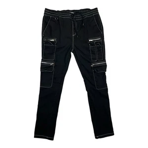 Hot Topic Black Zipper Pants Men Size Large Pull-On Cargo Grunge Emo Punk Gothic - Picture 1 of 6