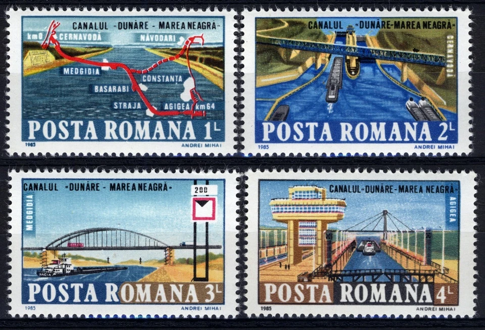 Rumania 1985, Danubio-Mar Negro Canal conjunto MNH, Mi 4144-47 Foto 1 de 1