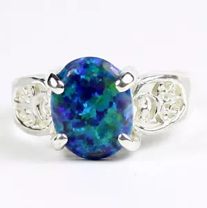 Anillo para damas de ópalo verde azul creado, plata esterlina 925, hecho a mano SR369 - Imagen 1 de 5