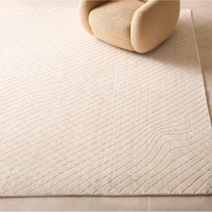 Ivory Luxury Hand Knotted Abstract Patterned Carpet Premium Rug Wool - Picture 1 of 5