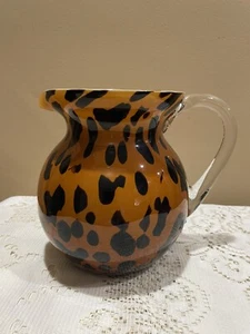 Amici Art Glass Pitcher W Tortoise Shell/leopard Spots Design - Picture 1 of 9