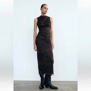 ZARA PRINTED DRAPED TULLE DRESS - Picture 1 of 8