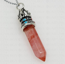 Cherry Quartz Chakra Crystal Crown Pendant 925 Sterling Silver Necklace Chain