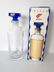 Ibisco Bormioli Rocco Glass Decanter 24 1/4 Oz Italy Blue Stopper Hampton Style - Picture 1 of 24