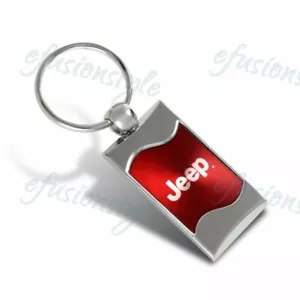 For Jeep Logo Red Rectangular Authentic Chrome Key Fob Keyring Keychain Lanyard - Picture 1 of 1