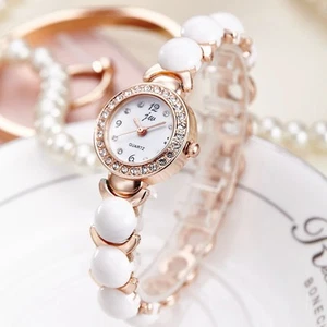 Rose Gold Plated Women's Dress Crystal Round Ceramic Bracelet Quartz Watches - Picture 1 of 10