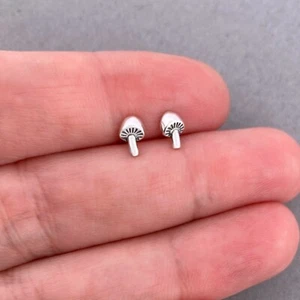 Minimalist Mini Tiny Small 6mm Mushroom Sterling Silver Stud Earrings 925 USA - Picture 1 of 3