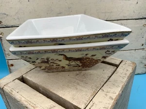 Hi-Luxe, Japón, Juego de 2 Cuencos Cuadrados con Pavos Real con Caja Original - Imagen 1 de 7