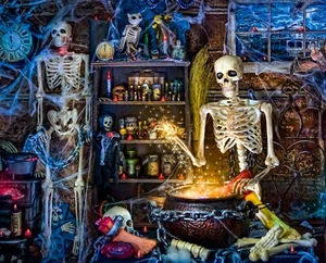Halloween Skeleton Fabric The Wizard Potion Bones Digital Cotton David 36" Panel - Picture 1 of 1