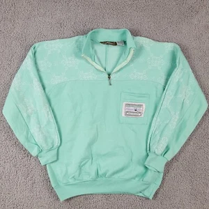 Vintage 80s 1/4 Zip Seafoam Green Womens 12 Crewneck Sweatshirt Retro Pullover - Picture 1 of 9