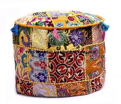 Indian Handmade Traditional Decorative Patchwork Ottoman Pouffe Footstool Cover - Image 1 of 3