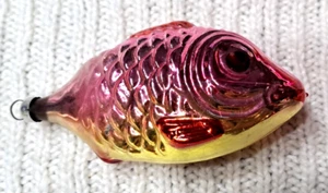 Antique VTG Blown Glass Embossed Pink FISH Christmas Ornament W. Germany 1930s - Picture 1 of 7