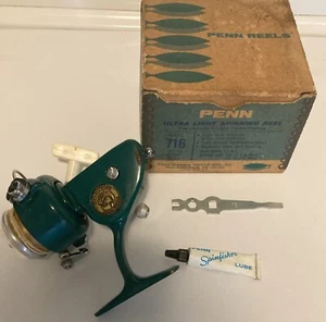 REEL SPINFISHER ULTRALEGGERO PENN 716 VINTAGE ~ GREENIE CON SCATOLA ED EXTRA - Foto 1 di 6