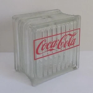 blocco vetro sicurezza promo Coca-Cola vintage—53/4 x 53/4 x 33/4”—ottimo per progetto lampada - Foto 1 di 7