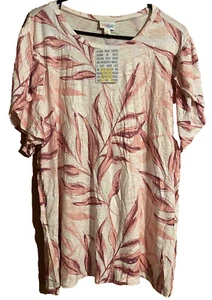 LuLaRoe 3XL Olive Tulip Sleeve Top - Gorgeous Pink & White with Palm Leaf Print - Picture 1 of 9
