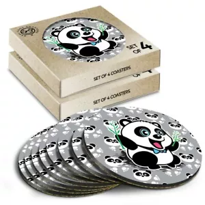 8x Round Coasters in the Box - Happy Panda Cartoon Bamboo  #14296 - Picture 1 of 7