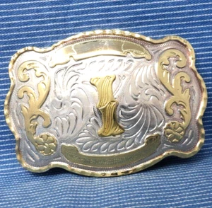 I Belt Buckle Western Initial I Monogram Large Floral Scroll Vtg 90s VM.PCB511.5 - Picture 1 of 6
