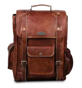 Handmade Vintage Genuine Brown Leather Backpack Rucksack Travel Bag Unisex - Picture 1 of 4