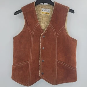 Vintage echt Wildleder Sherpa gefüttert Rindsleder Weste rostfarben Größe M - Bild 1 von 14