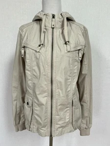 Eddie Bauer Hooded Jacket Sz Medium Beige Full Zip Cotton Pockets Mesh Lined New - Imagen 1 de 11