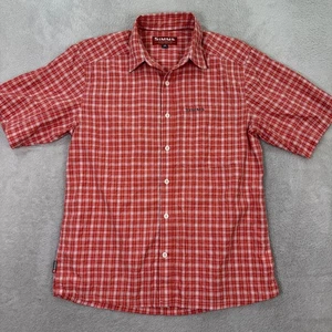 Simms Fishing Products Red Plaid Short Sleeve Button Up Shirt Mens Medium Casual - Picture 1 of 7