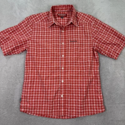 Simms Fishing Products Red Plaid Short Sleeve Button Up Shirt Mens Medium Casual - Image 1 of 4