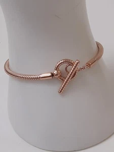 Pandora Rose Gold Plated Metal Moments T-Bar Toggle Snake Chain Bracelet 18cm - Picture 1 of 8